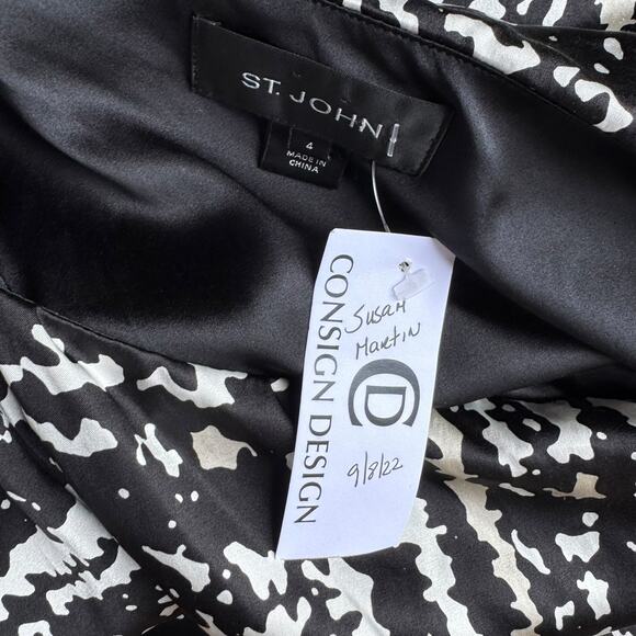 St. John Black & White One Shoulder Ruched Dress, Size 4, Cocktail Party - Picture 8 of 9